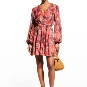 A.L.C. Floral Long Sleeve Dress - Red and Purple